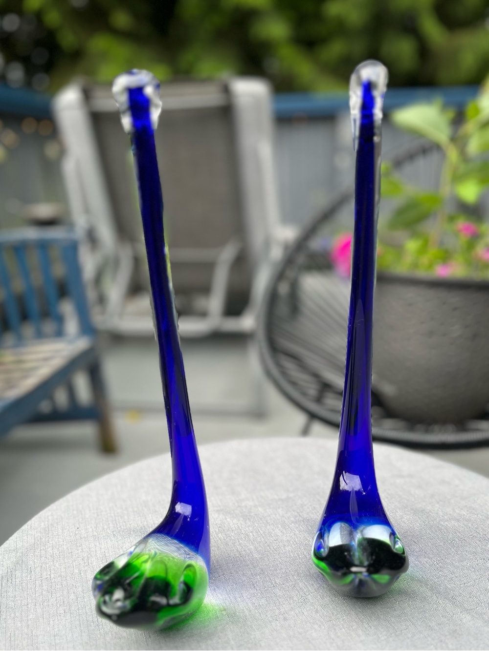 Vintage Murano Style Glass Bird Figurines Pair Blue Green Sommerso - Picture 7 of 16